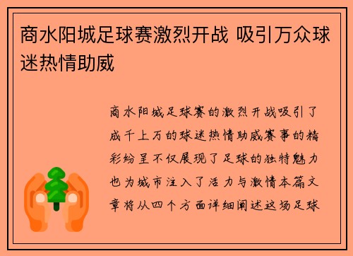 商水阳城足球赛激烈开战 吸引万众球迷热情助威