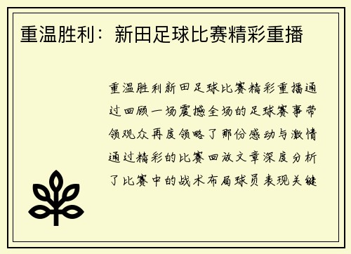 重温胜利:新田足球比赛精彩重播