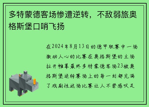 多特蒙德客场惨遭逆转,不敌弱旅奥格斯堡口哨飞扬
