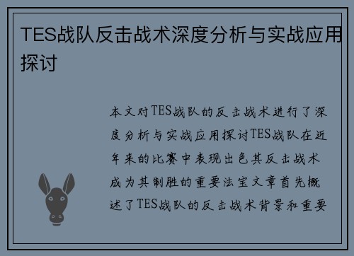 TES战队反击战术深度分析与实战应用探讨